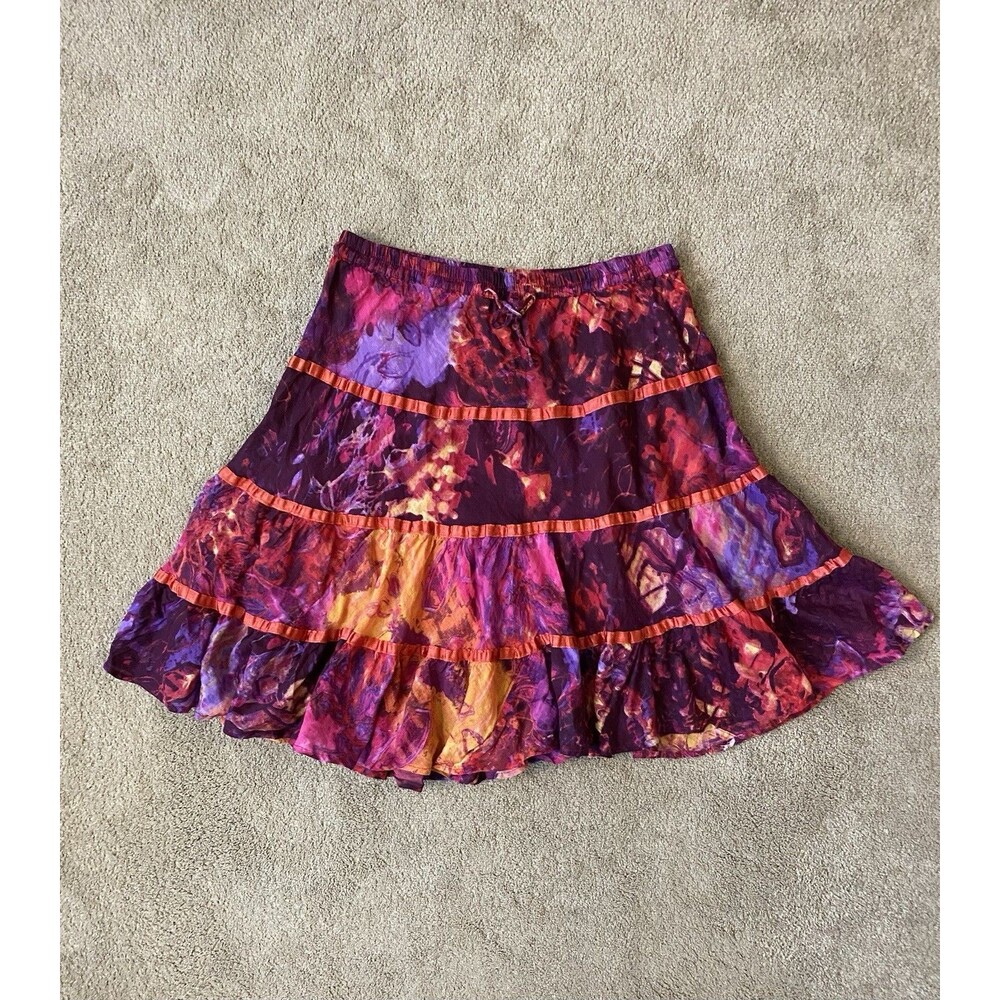 Sacred Threads Vibrant Colored Vintage Cotton BOHO Tiered Midi Skirt Size M/L